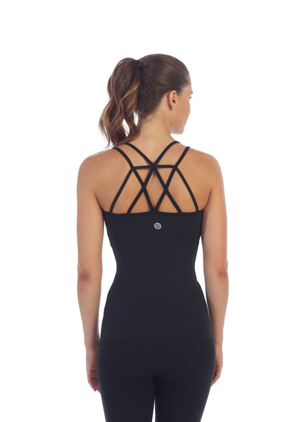 Lukitty Women Strappy Back Yoga Tank Tops with Built in Bra Sport Workout  Shirts S Black at  Women's Clothing store