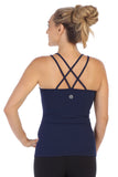 Women's Criss Cross Strappy Back Workout Tank-navy-back image