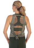 Get Shredded Laser Cut Open Back Tank Top-olive-back knotted