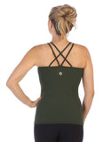 Women's Criss Cross Strappy Back Workout Tank-olive-back image