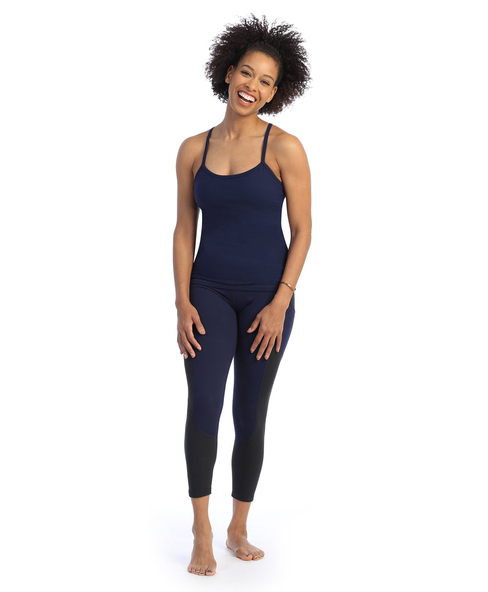 Navy Racerback Y Built In Bra Workout Top-lifestyle image 2