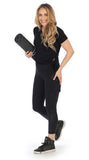 Black-Certified Organic Silky Soft Bamboo Side Tie Tee-Lifestyle with yoga mat