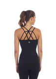 Womens Black Strappy Back Camisole Top Built In Sports Bra back image