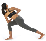 Gray-High Rise 3-4 Length Leggings-Yoga Twist Pose