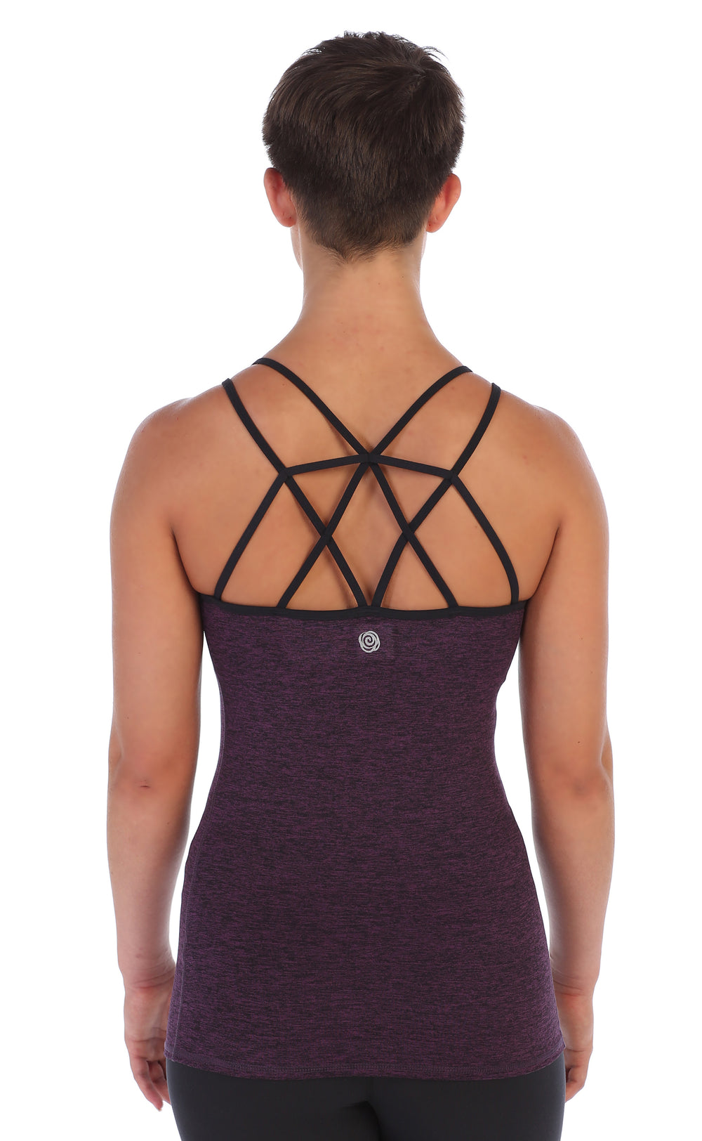 Heather Plum-Strappy Back Workout Tank Top Built In Sports Bra-Back image