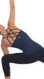 Women's-Lattice-Back-Built-in-Bra-Workout-Top-heather-navy-yoga-pose-image