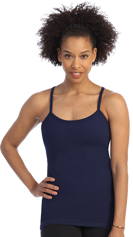 Women's Navy-Racerback-Y-Built-In-Bra-Workout-Top-front-image