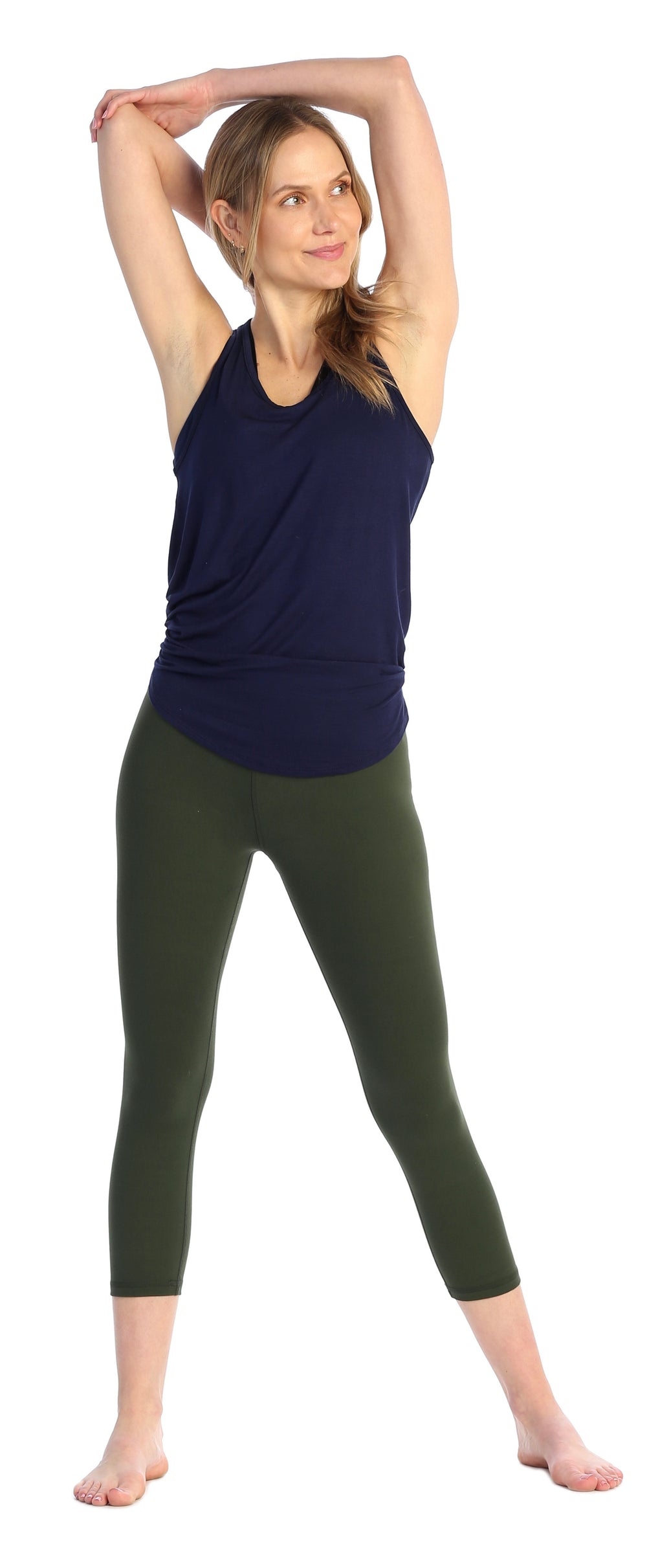 Olive- High Rise 3-4 Length Leggings